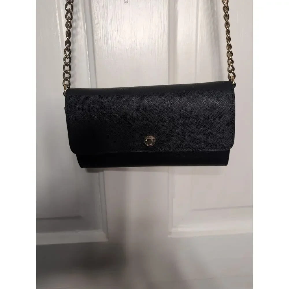 Michael Kors Jet Set Travel Saffiano Leather Chain Wallet Crossbody Black...